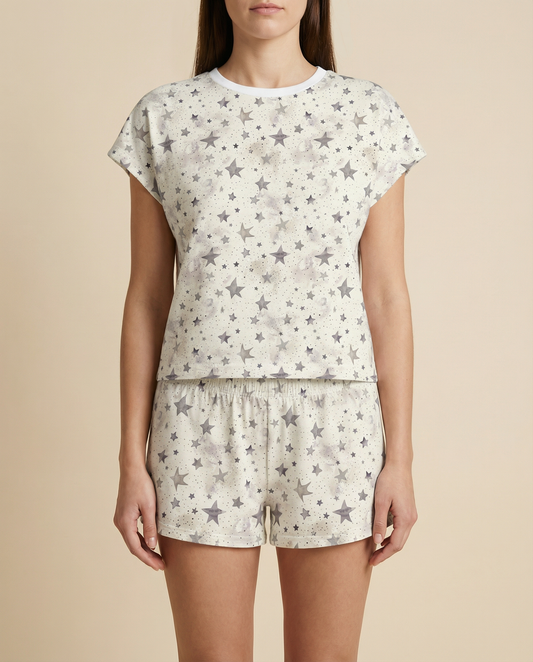 Starry Night Women’s Short Pajama Set – Minimal Celestial Sleepwear