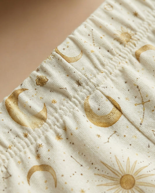 Golden Moon & Stars Women’s Short Pajama Set – Celestial Sleepwear