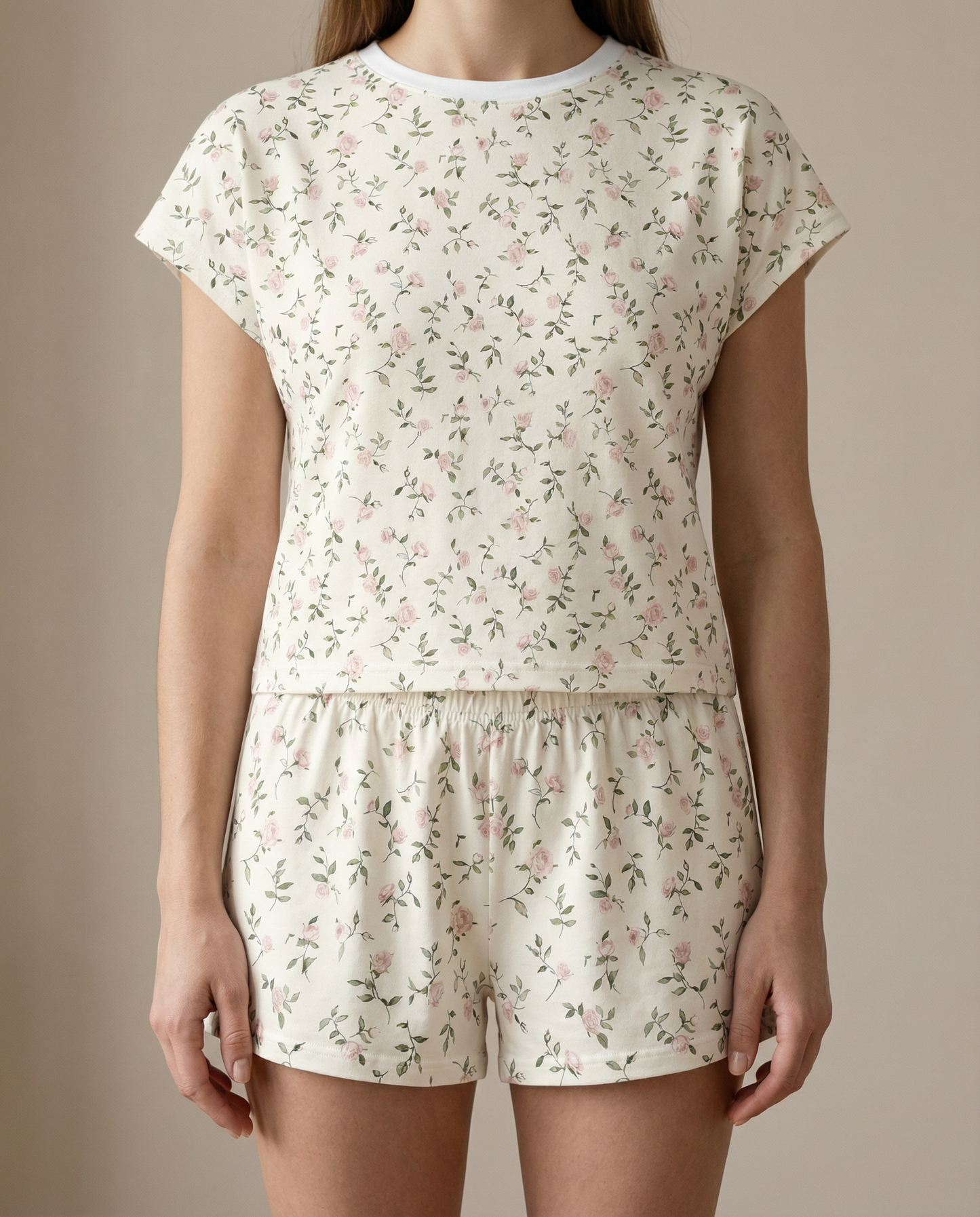 Mini Rose Vine Women’s Short Pajama Set – Soft Floral Sleepwear