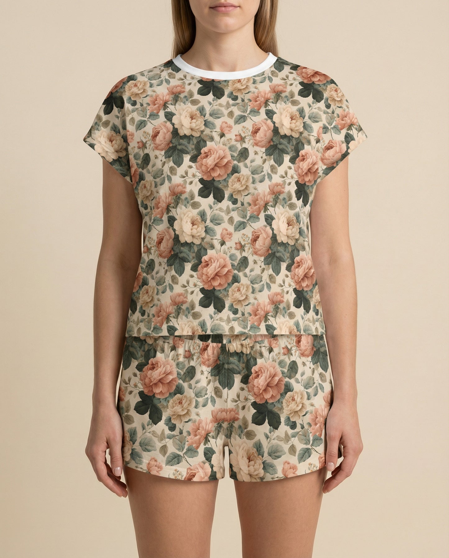 Antique Rose Bouquet Women’s Short Pajama Set – Romantic Floral Sleepwear