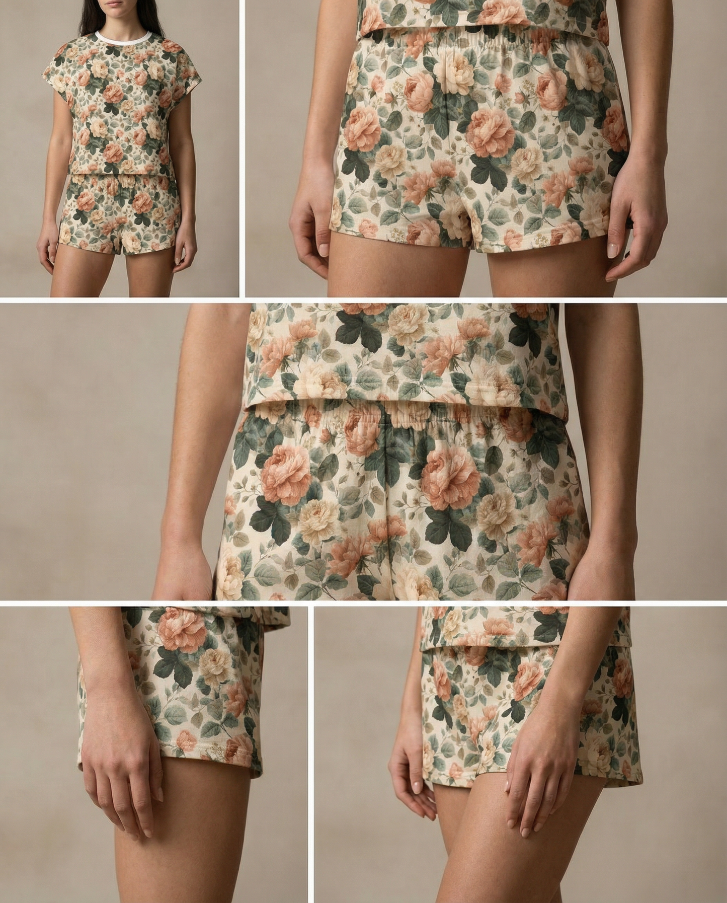 Antique Rose Bouquet Women’s Short Pajama Set – Romantic Floral Sleepwear