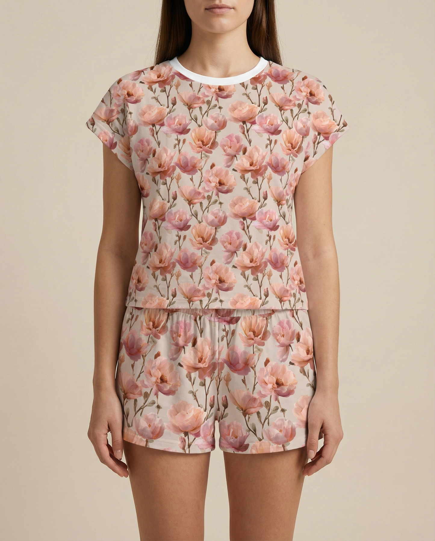 Blush Blossom Women’s Short Pajama Set – Romantic Floral Sleepwear