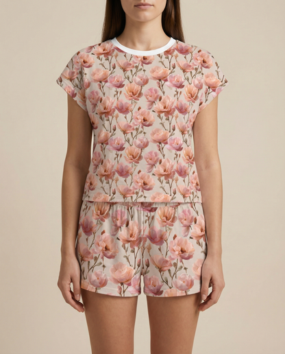 Blush Blossom Women’s Short Pajama Set – Romantic Floral Sleepwear
