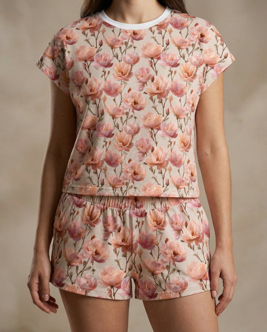 Blush Blossom Women’s Short Pajama Set – Romantic Floral Sleepwear