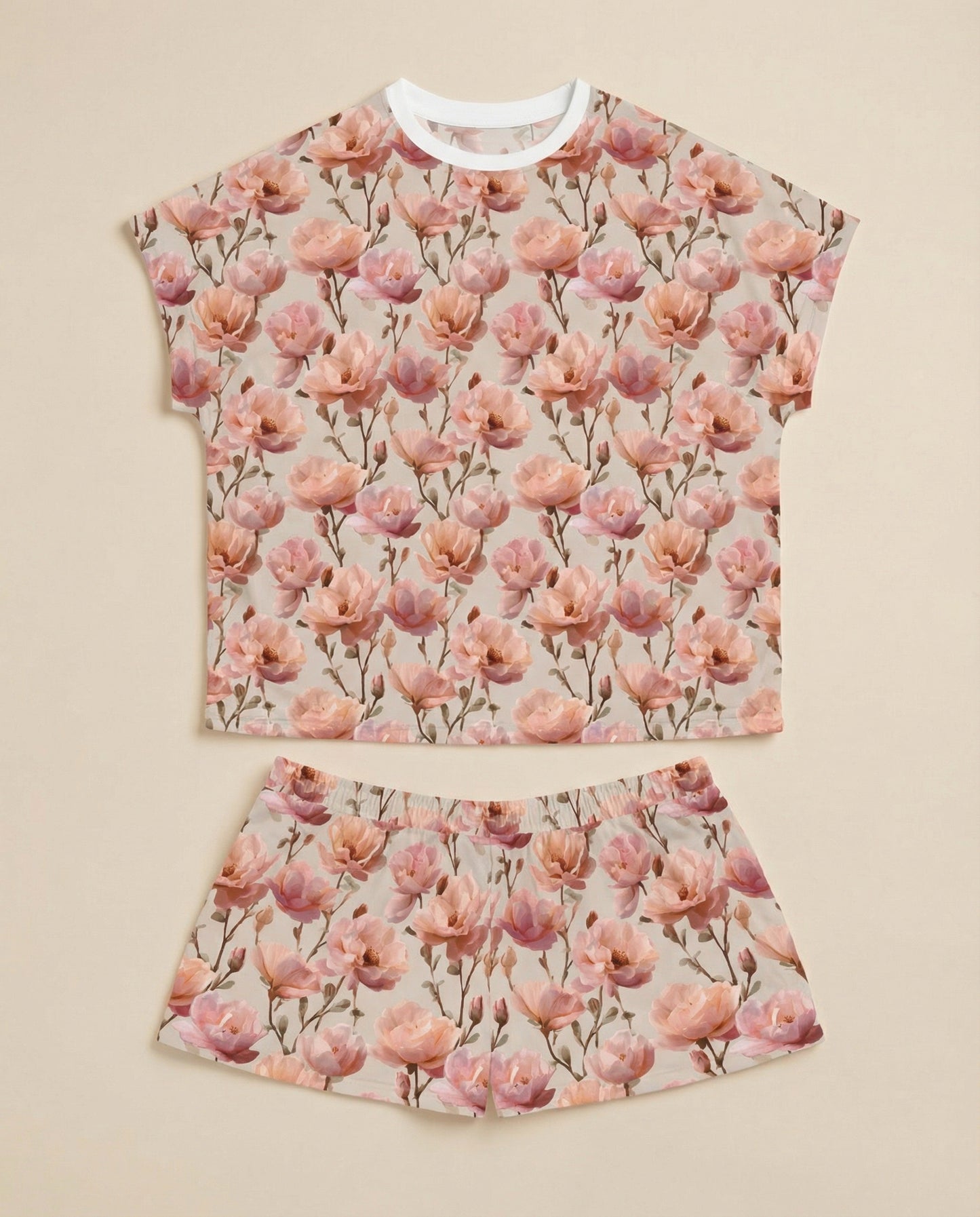 Blush Blossom Women’s Short Pajama Set – Romantic Floral Sleepwear