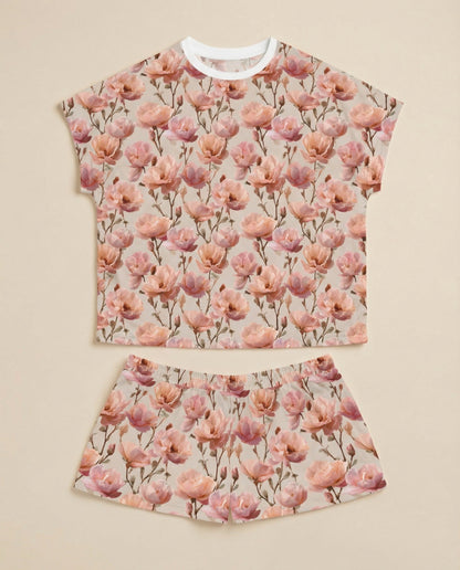 Blush Blossom Women’s Short Pajama Set – Romantic Floral Sleepwear