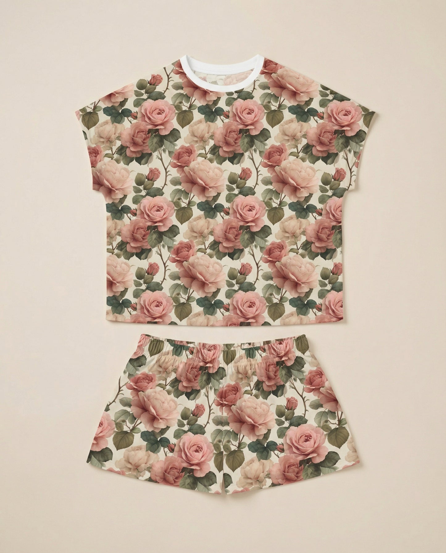 Classic Rose Bouquet Women’s Short Pajama Set – Romantic Floral Sleepwear
