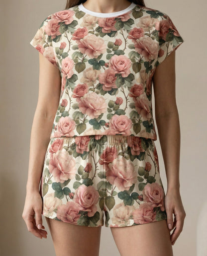 Classic Rose Bouquet Women’s Short Pajama Set – Romantic Floral Sleepwear