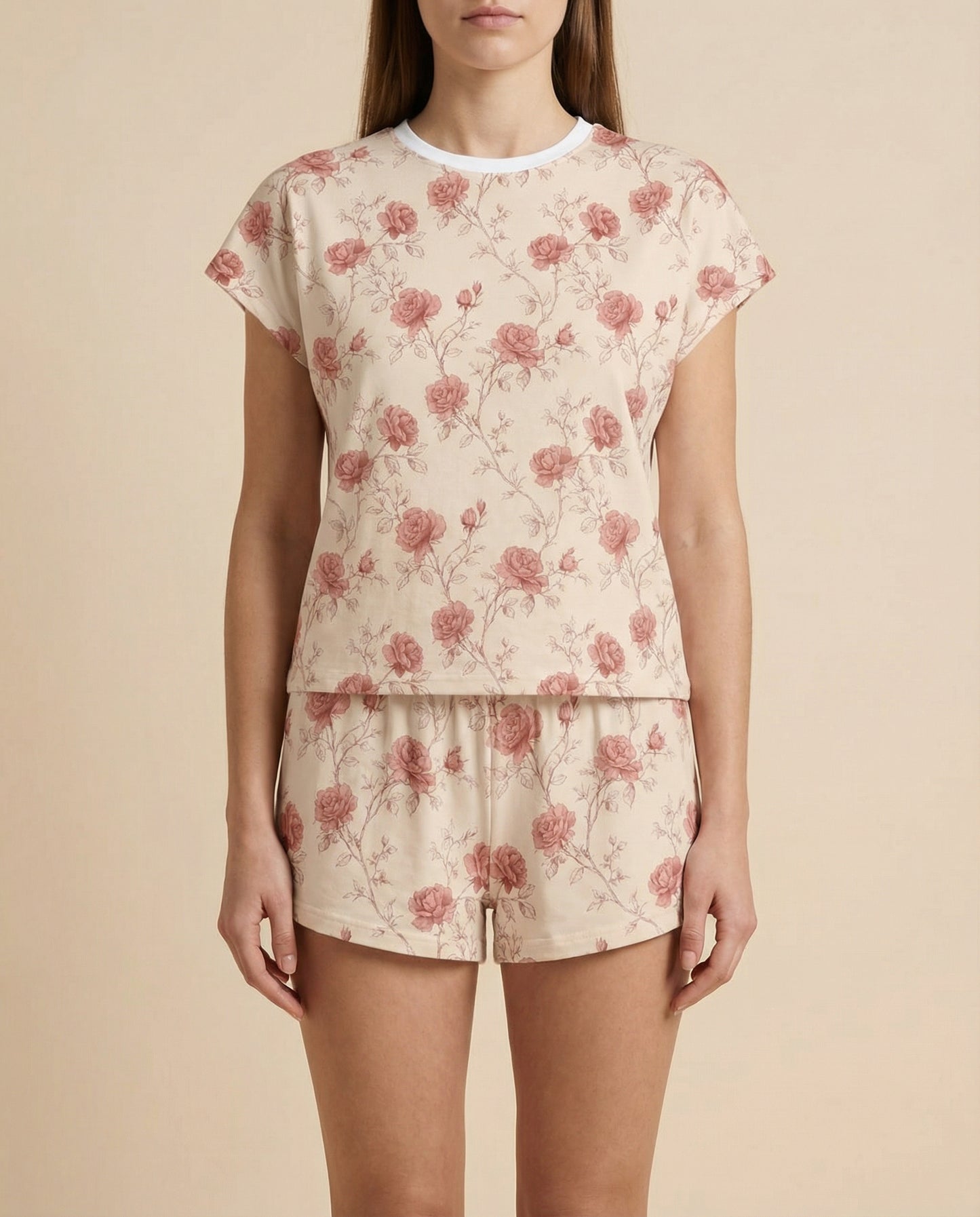 Vintage Rose Sketch Women’s Short Pajama Set – Romantic Sleepwear