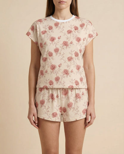 Vintage Rose Sketch Women’s Short Pajama Set – Romantic Sleepwear
