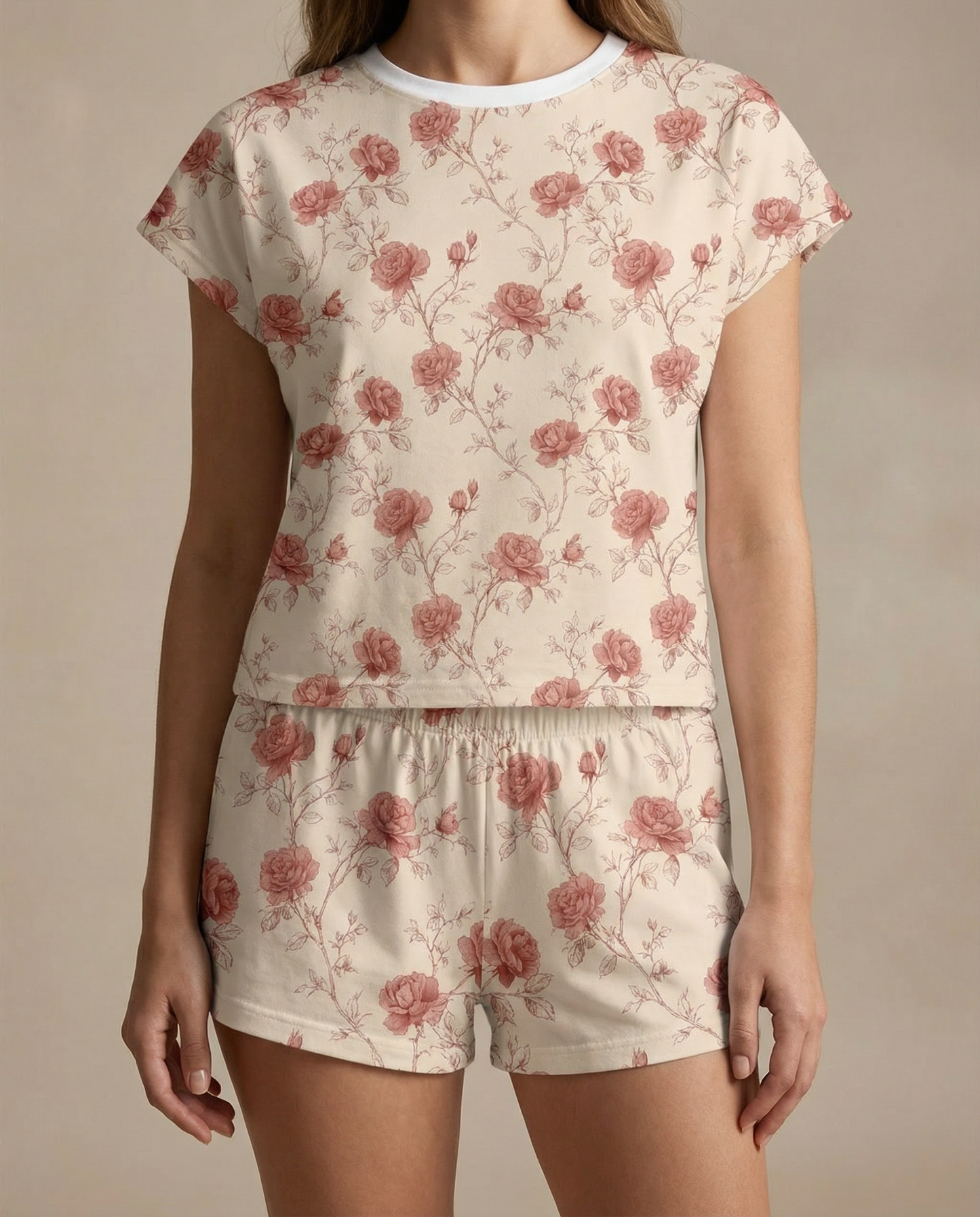 Vintage Rose Sketch Women’s Short Pajama Set – Romantic Sleepwear