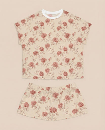 Vintage Rose Sketch Women’s Short Pajama Set – Romantic Sleepwear